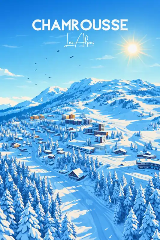 Acheter Direct Affiche Chamrousse - Ski village montagne