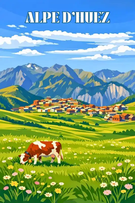 Achat Immédiat Affiche Alpe D'Huez - Panorama estival vue du ciel