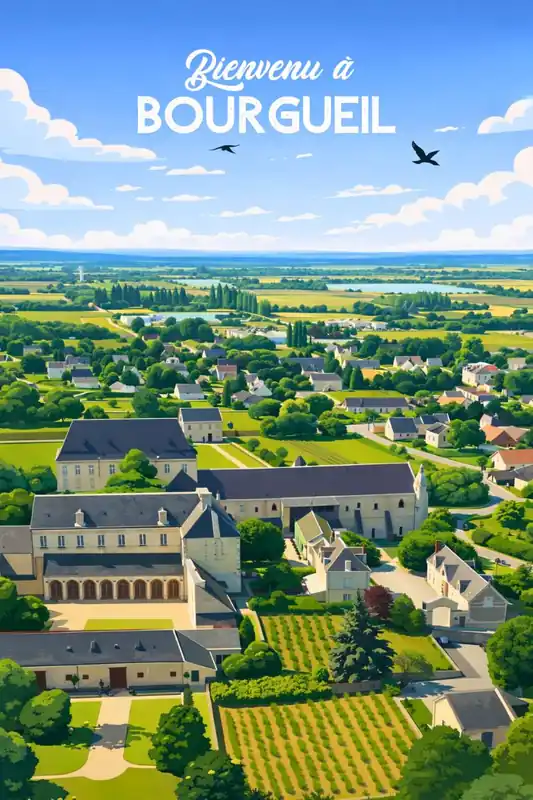 "Affiche Bourgueil - Vue aérienne, déco murale tendance" Quantité Limitée