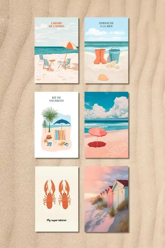 6 Cartes Postales Décoration plage bord de mer Réduction