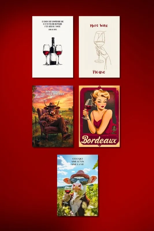 Offre Spéciale Lot 5 Cartes Postales déco Vin