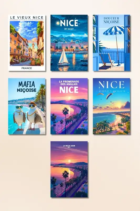 Lot déco 7 Cartes Postales de Nice A6 Nouveauté