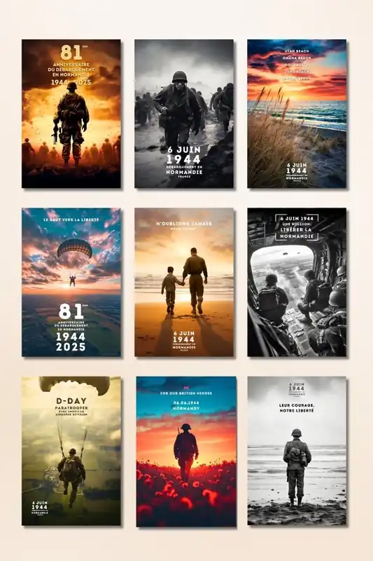 Solde Lot de 9 Cartes Postales D-Day Normandie