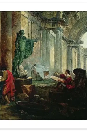 Vue imaginaire de la grande galerie du Louvre en ruines (affiches d'art) Authentique