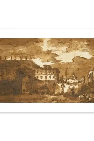 A Rome : intérieur d'une cour où sont déposés des fragments d'antiques (affiches d'art) Réduction