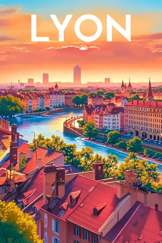 Affiche Poster Lyon - Esprit Vintage & Coucher de Soleil Offre Exclusive