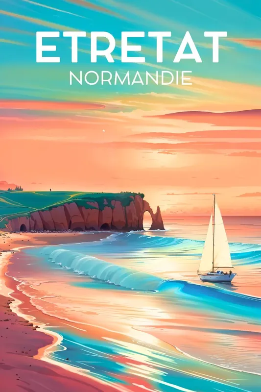 Affiche Poster Etretat Vintage Falaises Normandie Produit De Marque