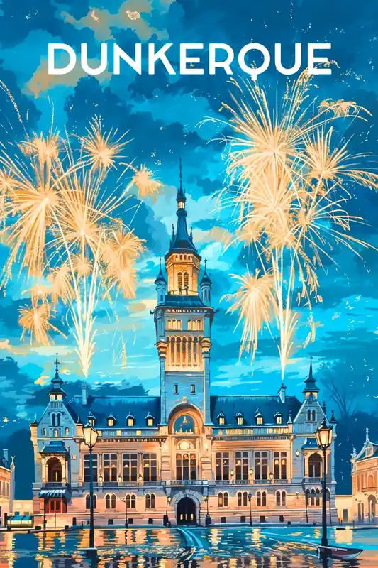 Prix Réduit Affiche de Dunkerque Retro - L’Hotel de Ville