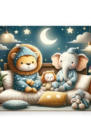 Acheter En Ligne Bedtime with lion and elephant