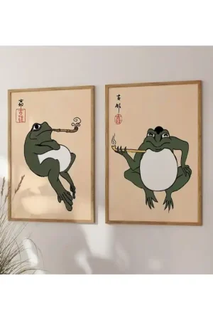 Achat Immédiat Affiche - Art Grenouille Fumeur / Ensemble de 2