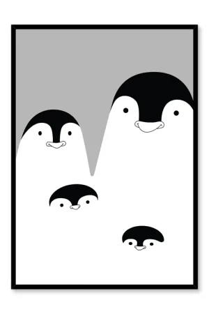 Penguin Family in Black, Poster Nouvelle Collection