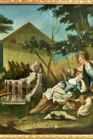 SCÈNE GALANTE  Huile sur toile, Ecole Française, XVIIIe siècle. Quantité Limitée