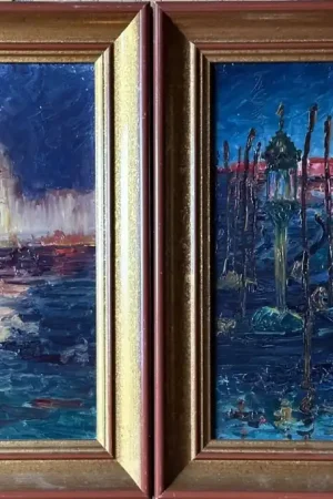 Bon Marché Tableau marine Venise Lagune Lanterne Art Nouveau port gondole 1910 x 2 protocole consul