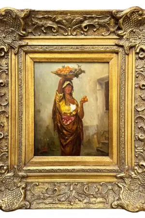 Promotion Saisonnière École française, femme au panier de fruits