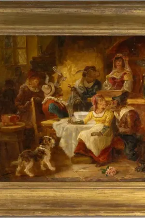 Zacharie Noterman (1820-1890) La Taverne Des Singes Huile Sur Bois Vers 1860 Dernière Chance