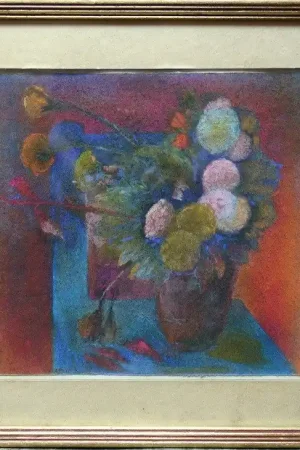 "BOUQUET de FLEURS" Pastel par VERCHEPAL (?) vers 1970/80 Haute Qualité
