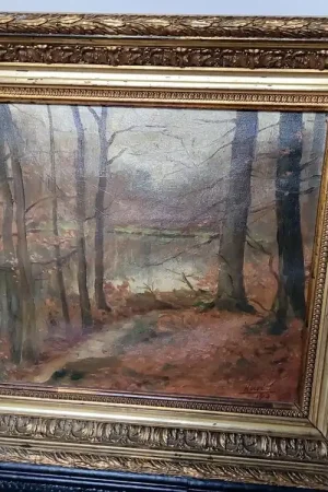 " Sc&egrave;ne d'Automne " Huile sur toile sign&eacute;e Herv&eacute; 1913 . Prix Promo