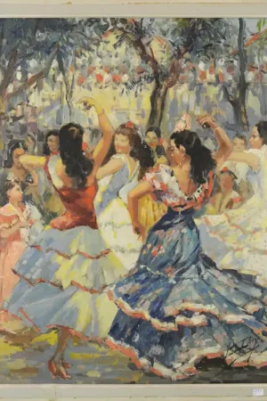 Yves Diey "flamenco", Huile Sur Toile Epoque Art Deco, Circa 1940 Retour Gratuit