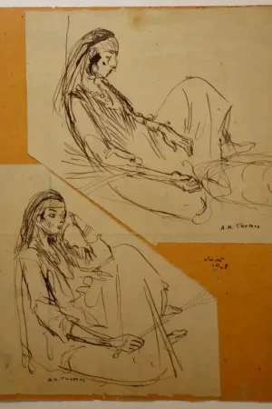 "EGYPTIENNES ASSISES" Encre par H.THOMAS ..Juin 1908 Quantité Limitée