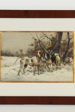 "Chiens de chasse"Aquarelle par René Valette Commander Maintenant