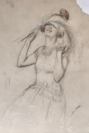 "élégante à la plume" pastels par Léo Fontan vers 1925 Dernier Modèle