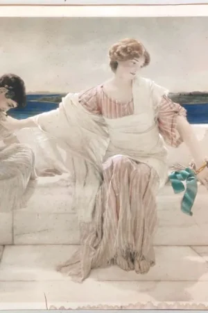 'ASK ME NO MORE' par Sir L. Alma Tadema, estampe d'art originale (1906) Solde