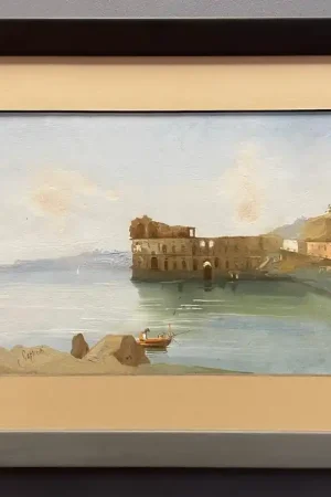 XIXe siècle, Gouache, Ruines au Bord de la Mer, Côte Méditerranéenne Italienne Expédition Rapide