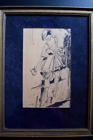 Populaire Dessin Plume Encre Art Déco Danseuse Années 1940 Signé à Identifier XX RT692