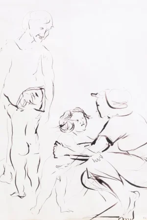 Dessin à l'encre sur papier, "La famille", par Giacomo Manzù, signé, 1961 Bon Plan