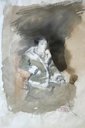 ZIEM Félix (1821-1911) "Femme assise" Dessin/Crayon noir, aquarelle, signé/cachet de l'atelier Meilleur Prix