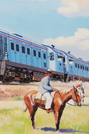 Yves DELFO,  Le train de la General San Martín et deux gauchos dans la campagne argentine Soldes