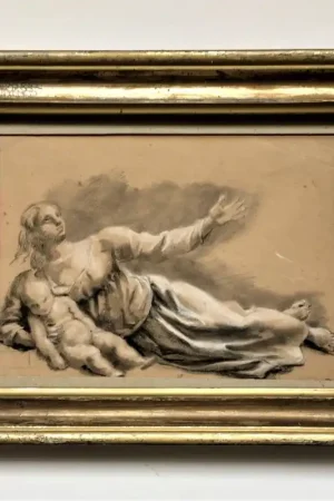 Prix Promo Dessin d'époque Romantique . "Mère et enfant". XIXe.