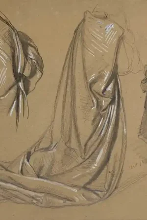 ZIER François Edouard (1856-1924) "Etude de draperie" Dessin/Crayon noir,gouache blanche, signé Super Prix