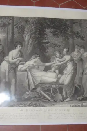 " L'amour enflamme Calypso et Eucharis", eau-forte époque 19ème. Nouveauté