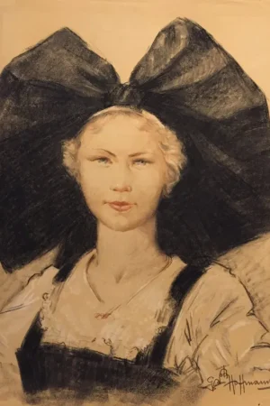 "Alsacienne", pastel de Gaston Hoffmann (1883-1977) Retour Gratuit