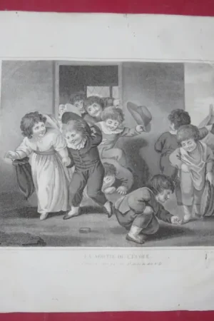 " La Sortie de l'Ecole ", eau-forte époque 19ème. Expédié Aujourd’hui