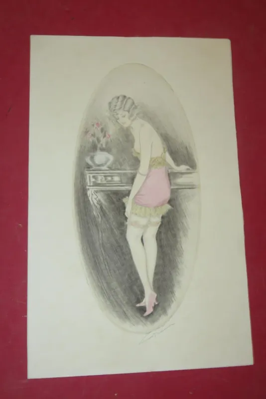 " Jeune fille des années 1920 ", eau forte époque 20 ème. Paiement Sécurisé